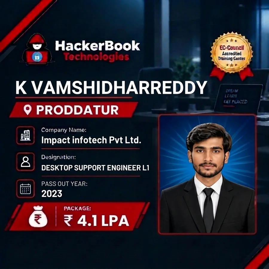 K Vamshidhar Reddy placement poster: Desktop Support Engineer L1 at Impact Infotech Pvt Ltd, ₹4.1 LPA