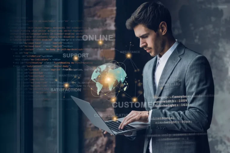 Cybersecurity professional working on laptop with web development code